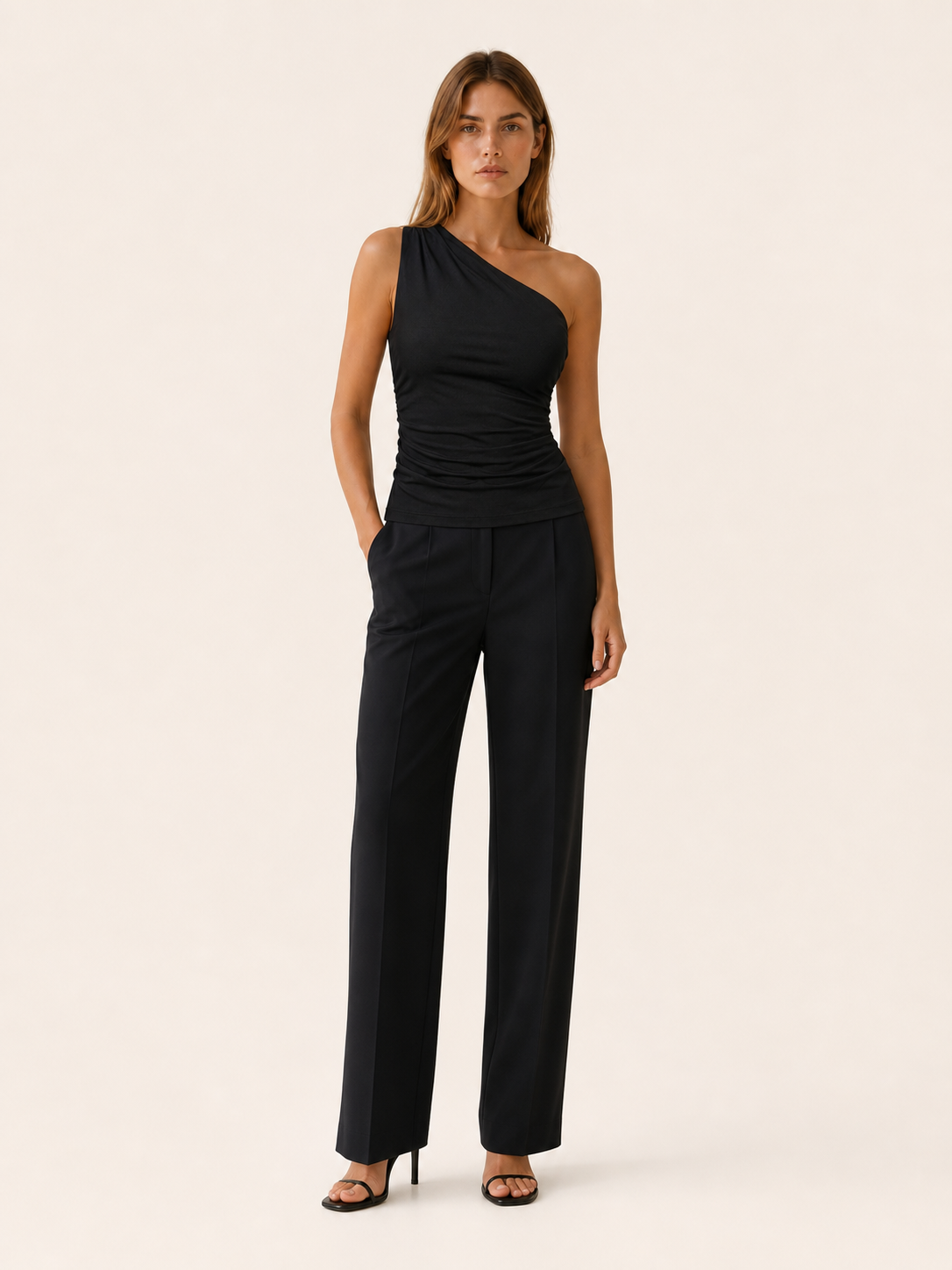 Ilyra Damen One-Shoulder Top – Figurbetont & Gerafft Elegant