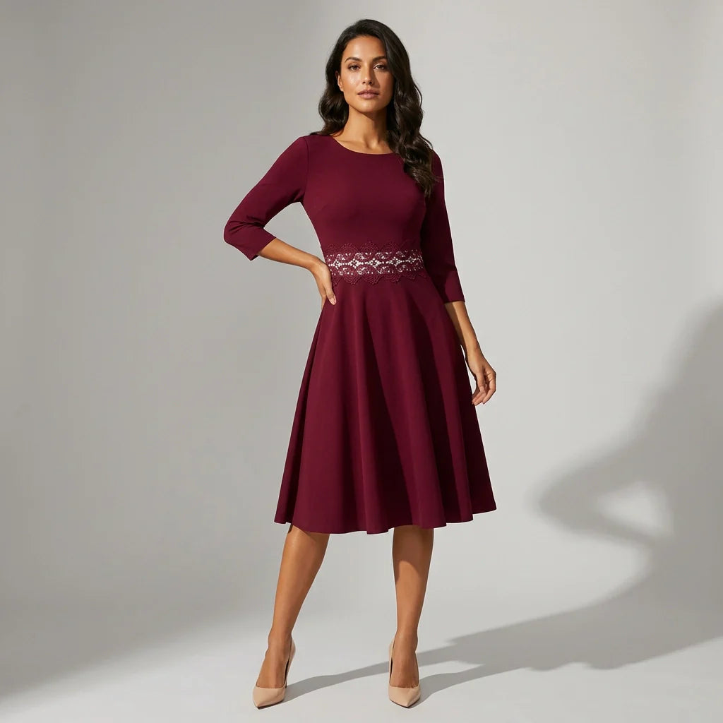 Damen A-Linien-Kleid mit Ärmeln & Knielanger Passform