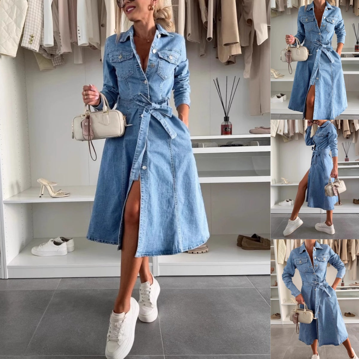 Emily | Damen Maxi-Jeanskleid mit Langarm
