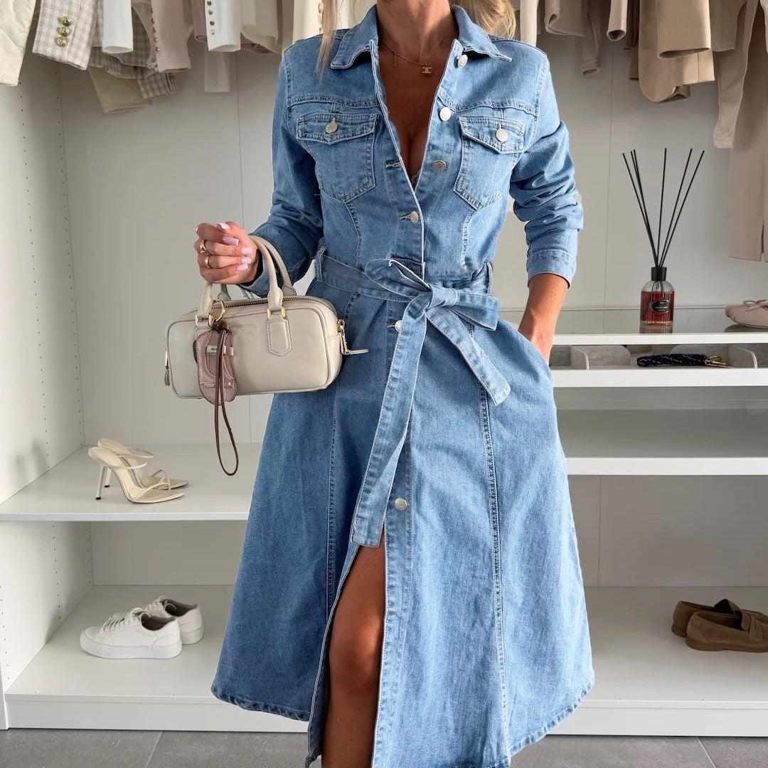 Emily | Damen Maxi-Jeanskleid mit Langarm