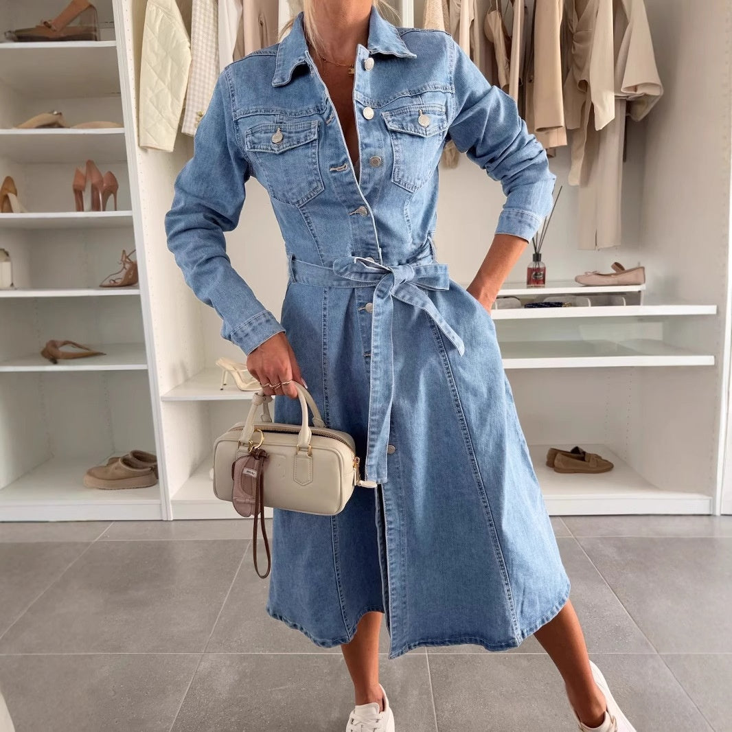 Emily | Damen Maxi-Jeanskleid mit Langarm