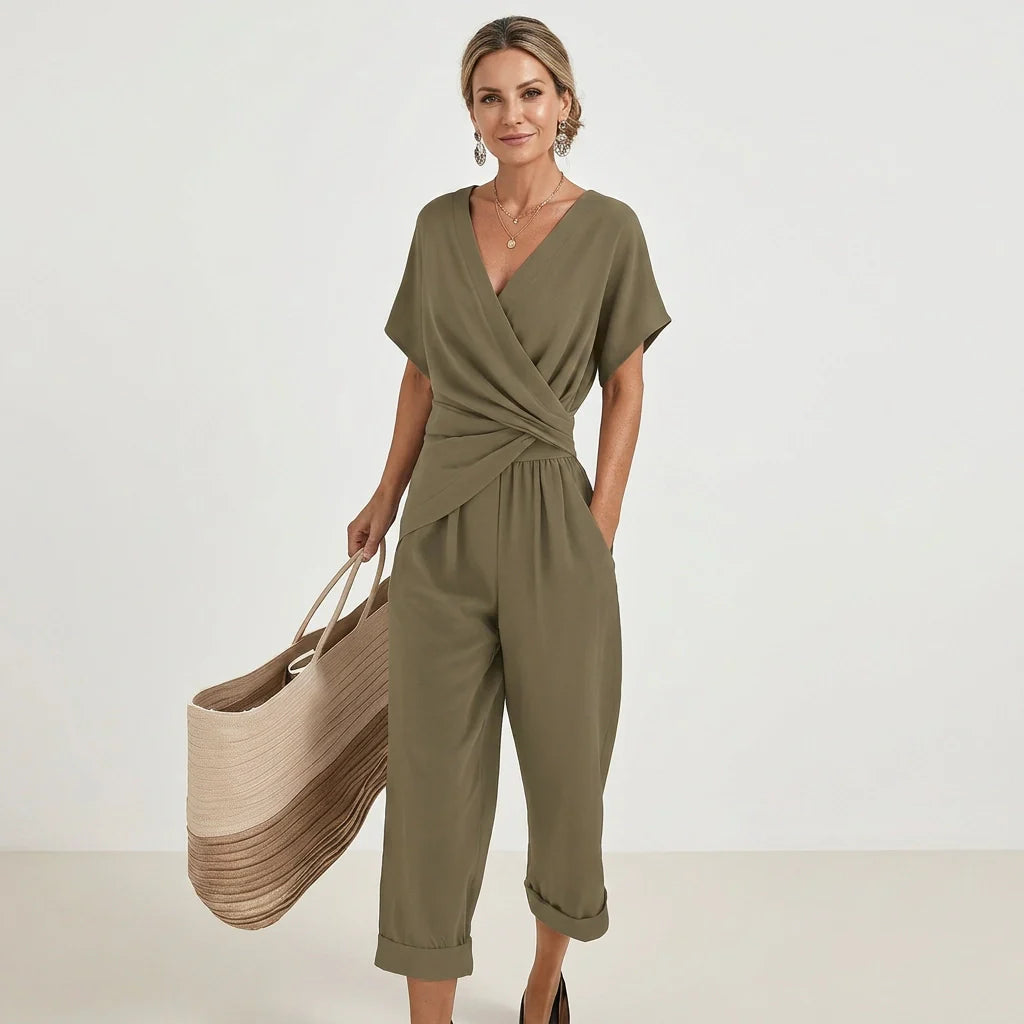 Damen 2-Teiler mit Weiter Hose & Kurzarm-Wickeloberteil