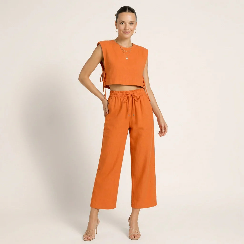 Damen Sommer Set mit Crop Top & Bequemer Hose
