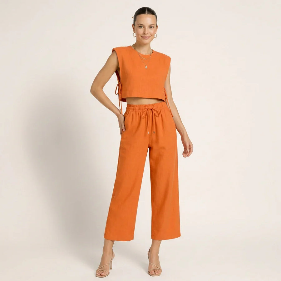 Damen Sommer Set mit Crop Top & Bequemer Hose