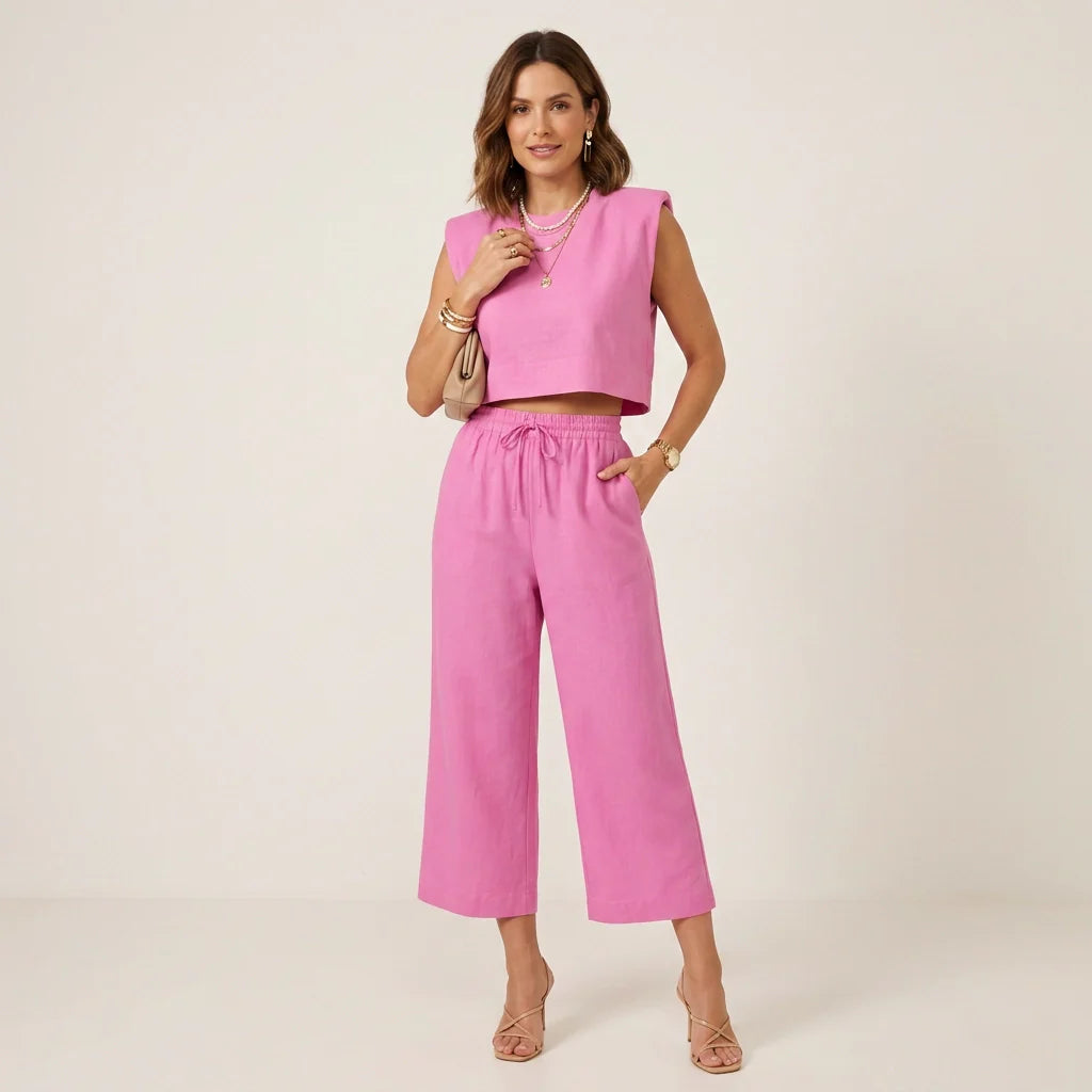 Damen Sommer Set mit Crop Top & Bequemer Hose