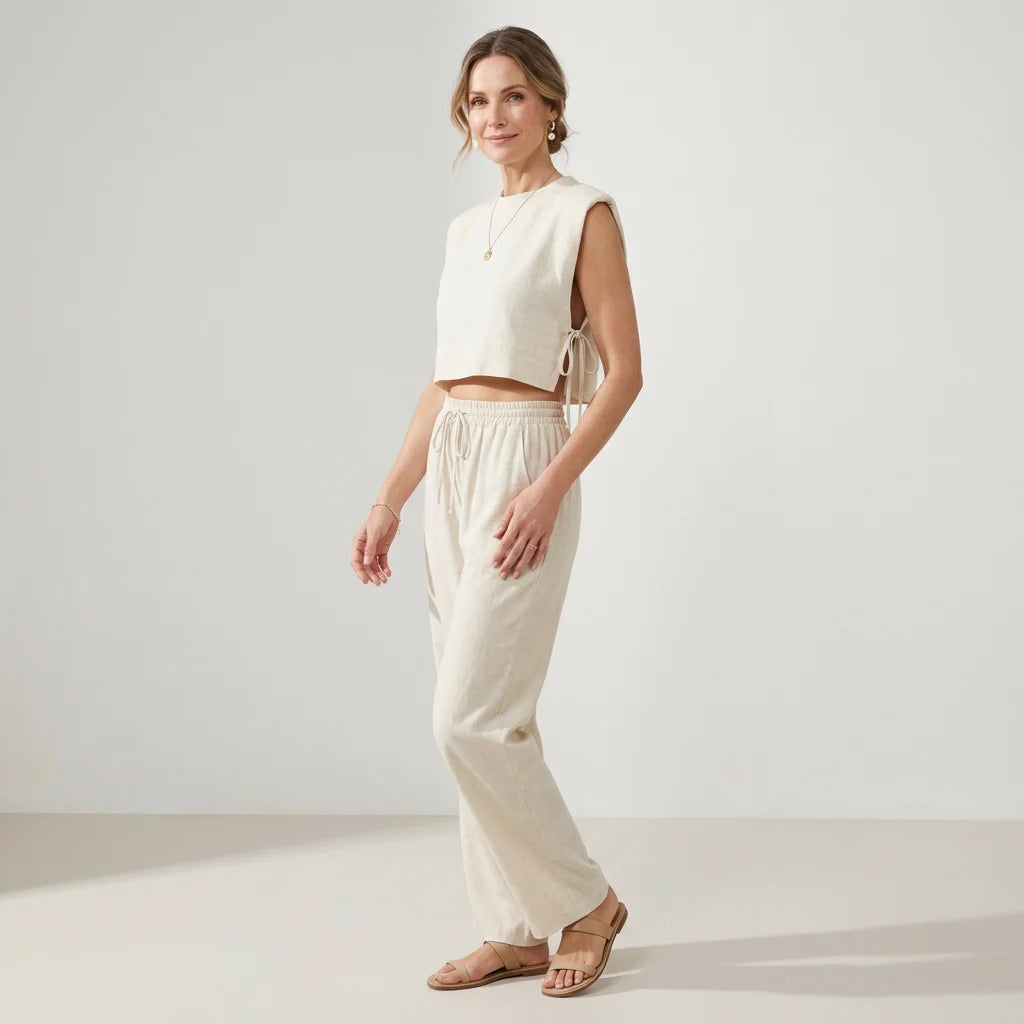 Damen Sommer Set mit Crop Top & Bequemer Hose