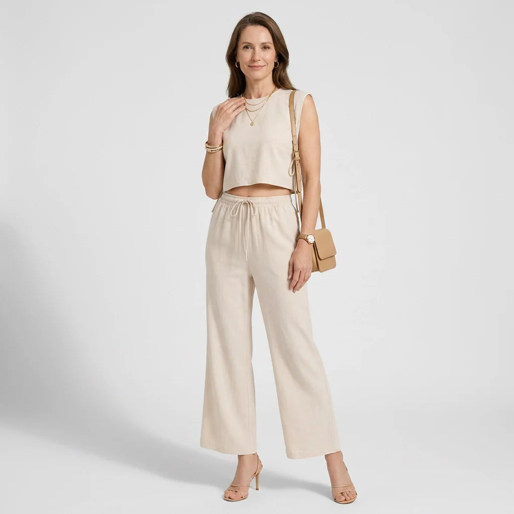 Damen Sommer Set mit Crop Top & Bequemer Hose