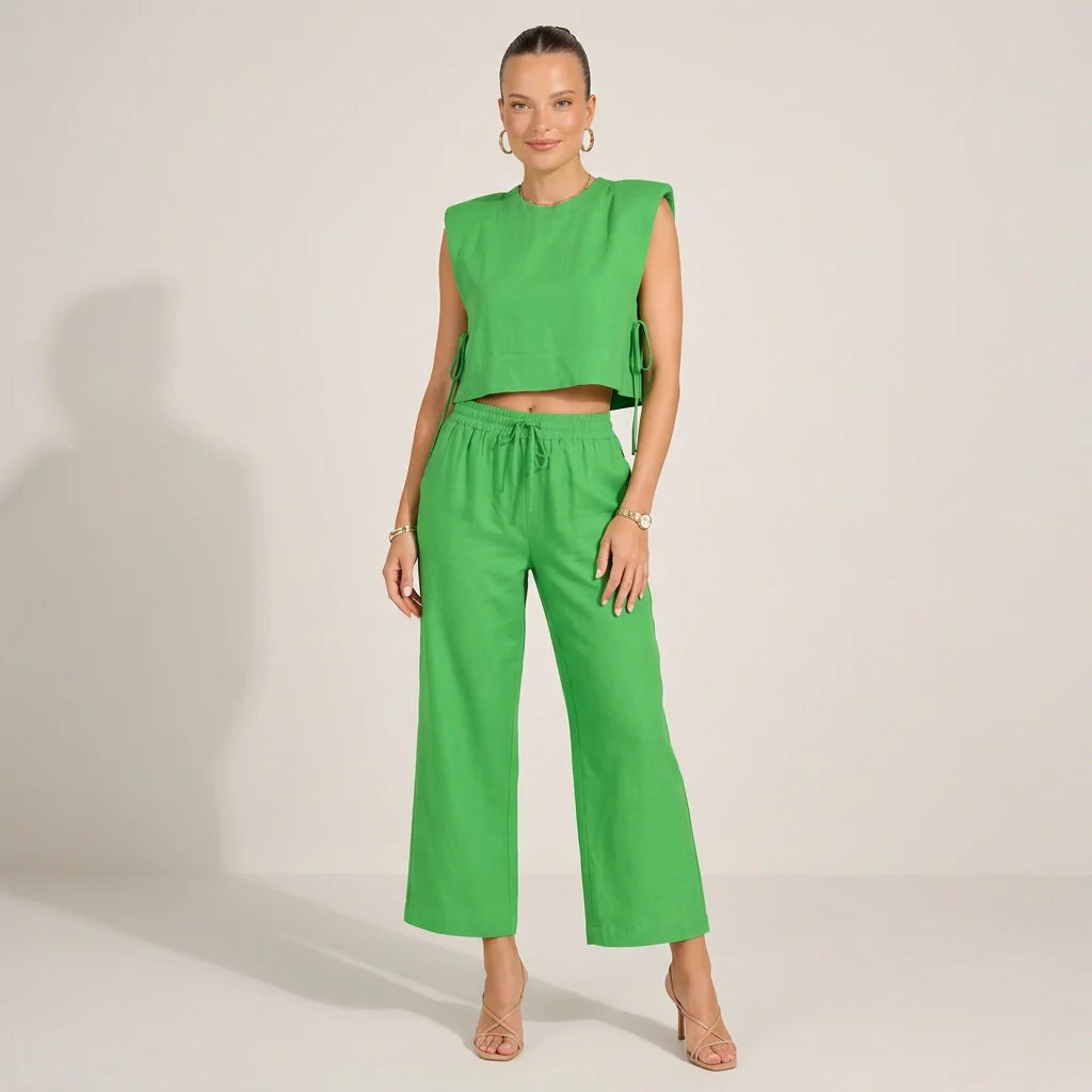 Damen Sommer Set mit Crop Top & Bequemer Hose